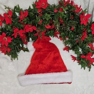 Festive Christmas Decor Bundle | Red Poinsettia Garland & Plush Santa Hat